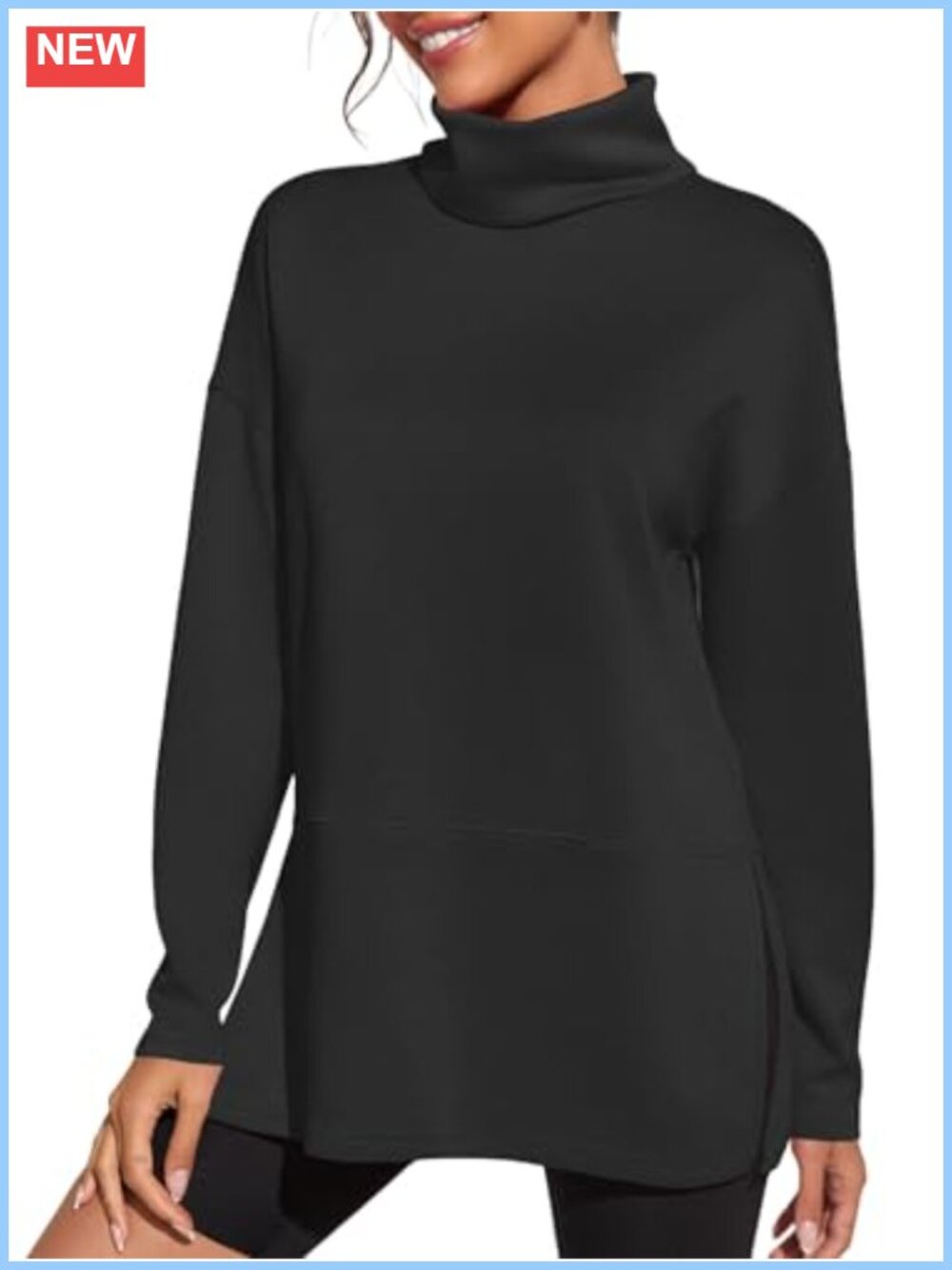 Fisoew Womens Oversized Turtleneck Sweatshirt Side Slit Tunic Pullover